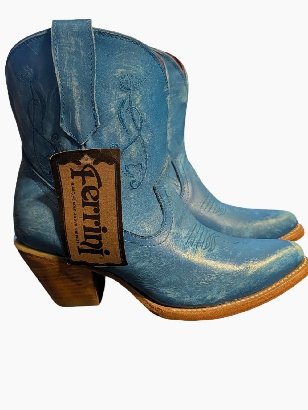 Ferrini Pixie Western Low Boot in Turquoise Blue Leather sz 9.5